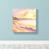 strandzonsondergang | Prachtig Waterverf schilderi Canvas Afdruk (Insitu (Houten vloer))