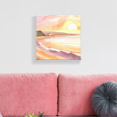 strandzonsondergang | Prachtig Waterverf schilderi Canvas Afdruk (Insitu (Woonkamer))