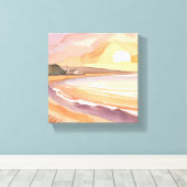 strandzonsondergang | Prachtig Waterverf schilderi Canvas Afdruk (Insitu (Houten vloer))