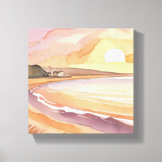 strandzonsondergang | Prachtig Waterverf schilderi Canvas Afdruk (Voorkant)