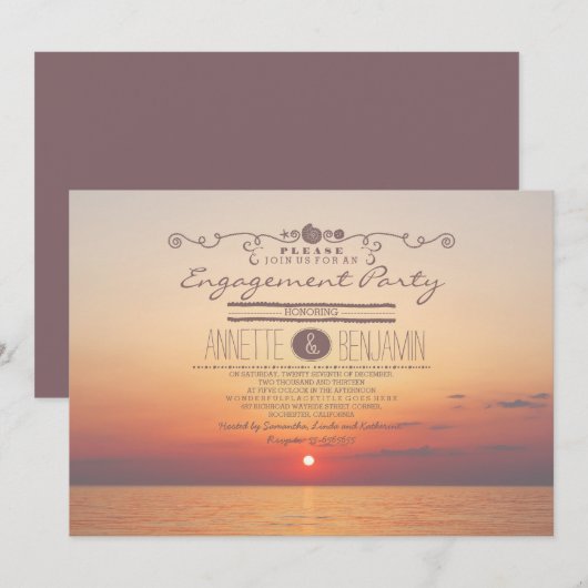 Strandzonsondergang romantisch modern verlovingsfe kaart (Voorkant / Achterkant)