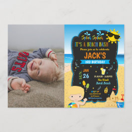 Strandzwembad Verjaardagsfeest Blond Boy Zomer Fot Kaart