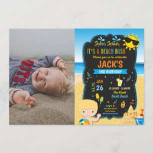 Strandzwembad Verjaardagsfeest Blond Boy Zomer Fot Kaart