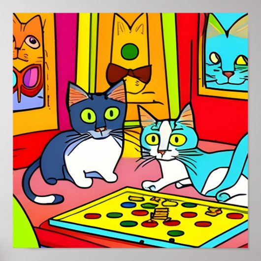 Strange Cats Play Board Games Poster (Voorkant)