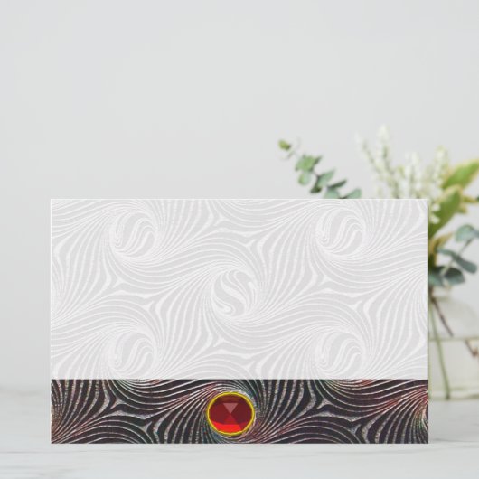 STRANGE CIRCLES, SWIRLS, Red Ruby Gemstone Briefpapier (Staand voorkant)