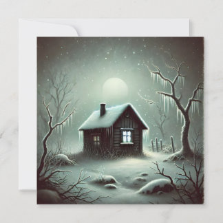 Strange Dark House Snowy Winter Night Kaart