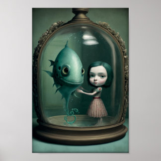 Strange Fantasy Girl en Aquarium Creature Poster