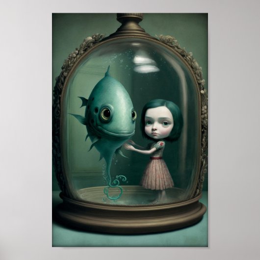 Strange Fantasy Girl en Aquarium Creature Poster (Voorkant)