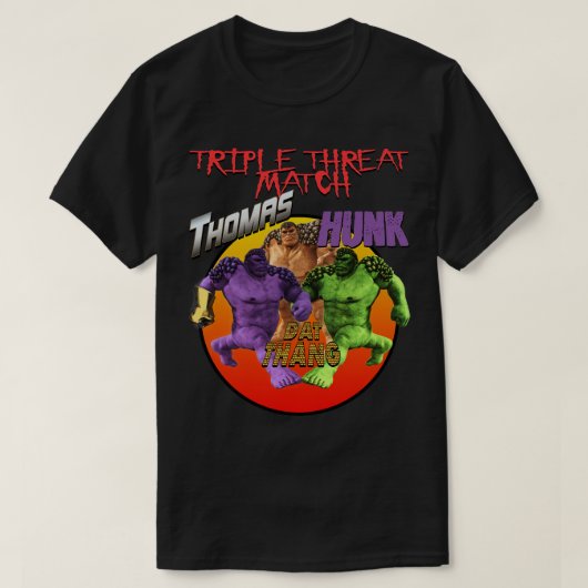 Strange Off Brand Hero Shirt Thomas vs Hunk vs Dat (Design voorkant)