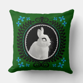 Strange White Bunny: Green, Blue, & Black Kussen