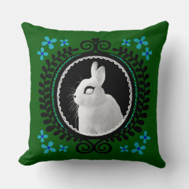 Strange White Bunny: Green, Blue, & Black Kussen