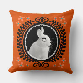 Strange White Bunny: Orange, Teal, & Black Kussen