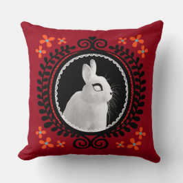 Strange White Bunny: Red, Black, Teal, & Orange Kussen