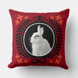Strange White Bunny: Red, Black, Teal, & Orange Kussen