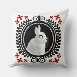 Strange White Bunny: White, Black & Red Kussen
