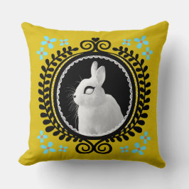 Strange White Bunny: Yellow, Black, & Light Blue Kussen