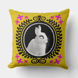 Strange White Bunny: Yellow, Magenta, Red, & Black Kussen