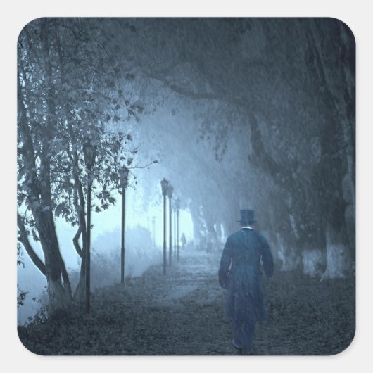Stranger in het park in Night Fog Vierkante Sticker (Voorkant)