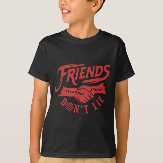 Stranger Things 4 Friends Don’t Lie Text Handshake T-shirt (Voorkant)