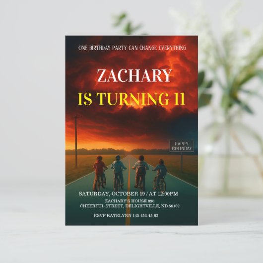 Stranger Things–Inspired Birthday Invitation Party Kaart (Staand voorkant)