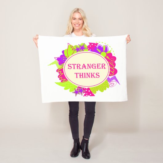 Stranger thinks quote in 80s tv show style fleece deken (In situ)