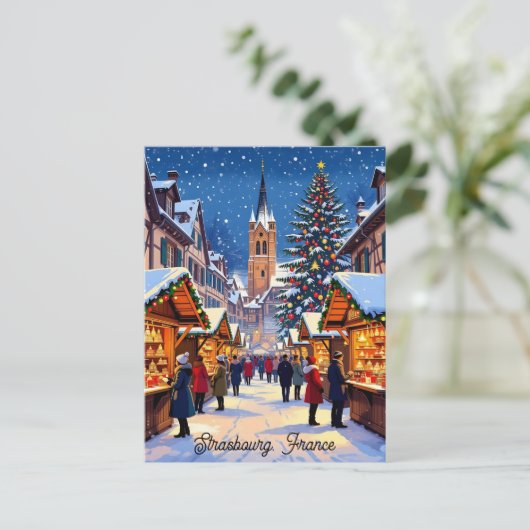 Strasbourg, France Christmas Market Holiday Briefkaart (Staand voorkant)