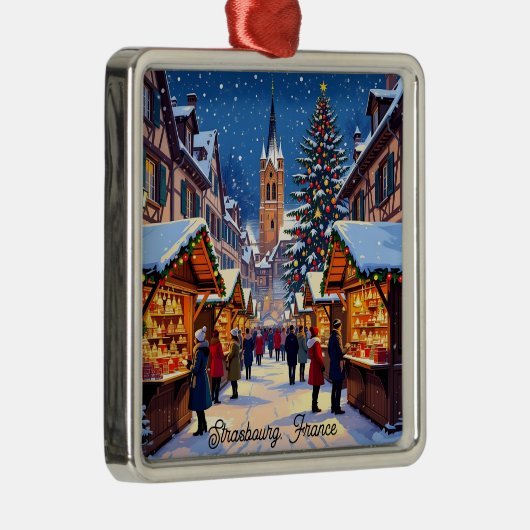 Strasbourg, France Christmas Market Holiday Metalen Ornament (Rechts)