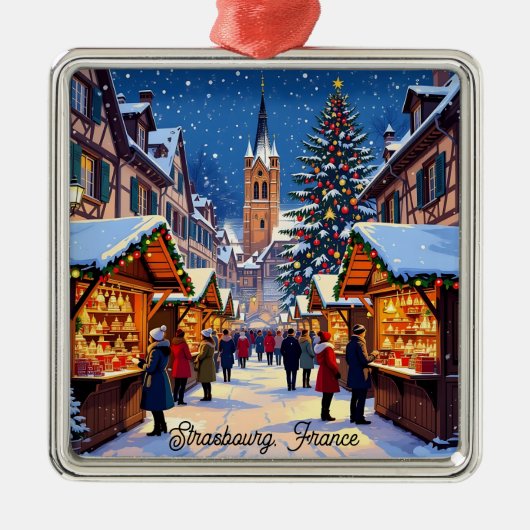 Strasbourg, France Christmas Market Holiday Metalen Ornament (Voorkant)