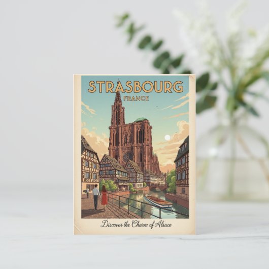 Strasbourg France Travel Art Vintage Briefkaart (Staand voorkant)