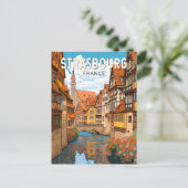 Strasbourg France Travel Art Vintage Briefkaart (Staand voorkant)