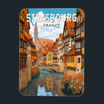 Strasbourg France Travel Art Vintage Magneet<br><div class="desc">Straatsburg retro vector reisontwerp. Straatsburg is de hoofdstad van de regio Grand Est in het noordoosten van Frankrijk.</div>