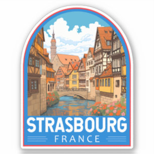 Strasbourg France Travel Art Vintage Sticker