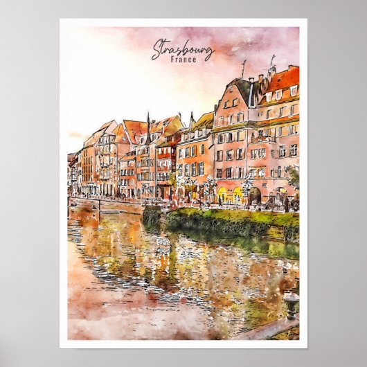 Strasbourg Frankrijk vintage reis waterverf Poster (Voorkant)