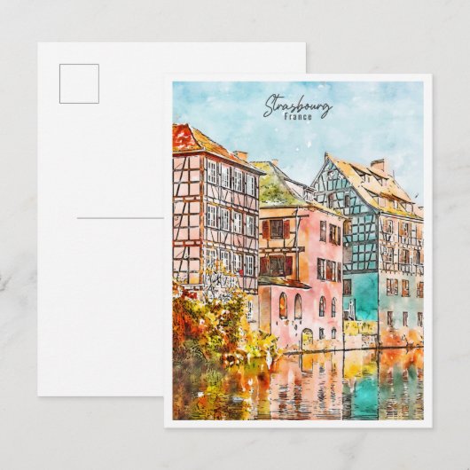 Strasbourg Frankrijk vintage reizen waterverf Briefkaart (Voorkant / Achterkant)
