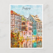 Strasbourg Frankrijk vintage reizen waterverf Briefkaart (Voorkant)