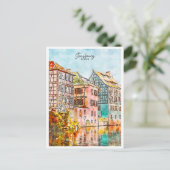 Strasbourg Frankrijk vintage reizen waterverf Briefkaart (Staand voorkant)