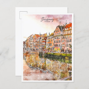 Strasbourg Frankrijk vintage reizen waterverf Briefkaart