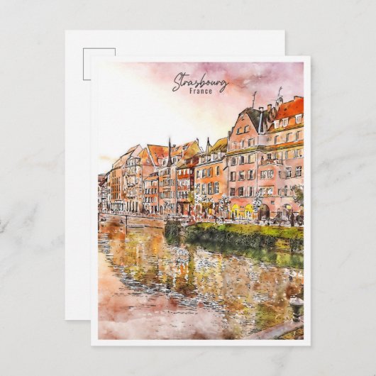 Strasbourg Frankrijk vintage reizen waterverf Briefkaart (Voorkant / Achterkant)