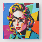 “Strasha” - Gloss Pop Collage Droom Vierkante Klok (Voorkant)