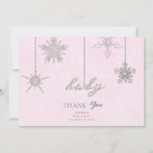 Strass Glitter Sneeuwvlokken Roze Winter Baby Bedankkaart (Voorkant)