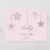 Strass Glitter Sneeuwvlokken Roze Winter Baby Bedankkaart (Voorkant / Achterkant)