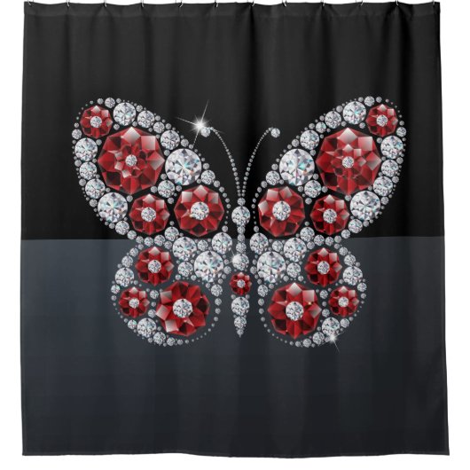 Strass - Juwelen Diamanten Vlinder Douchegordijn (Voorkant)