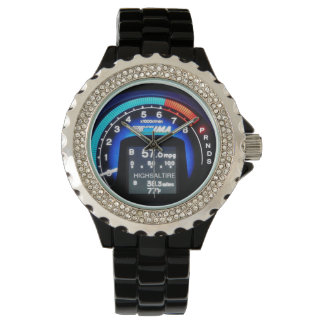 Strass met zwart emaille rev teller horloge