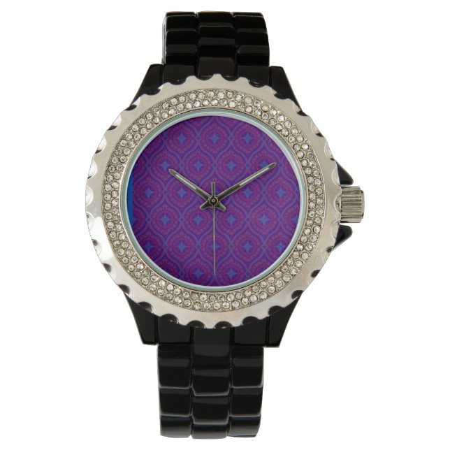 Strass polshorloge: blauw en Paarse patroon Horloge (Voorkant)