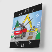 Straßenbaustelle mit rotem LKW und gelben Bagger Vierkante Klok (Hoek)