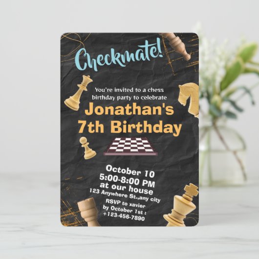Strategie Schaken Verjaardag Uitnodiging Fun Game  (Staand voorkant)