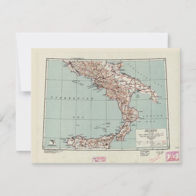 Strategische kaart van Zuid-Italië Wereldoorlog II (Voorkant)
