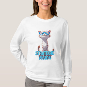 Strategische visie kat draagt een blauwe bril t-shirt