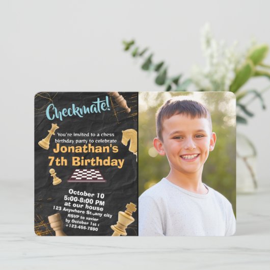 Strategy Chess Verjaardag Uitnodiging Aanpassen fo (Staand voorkant)