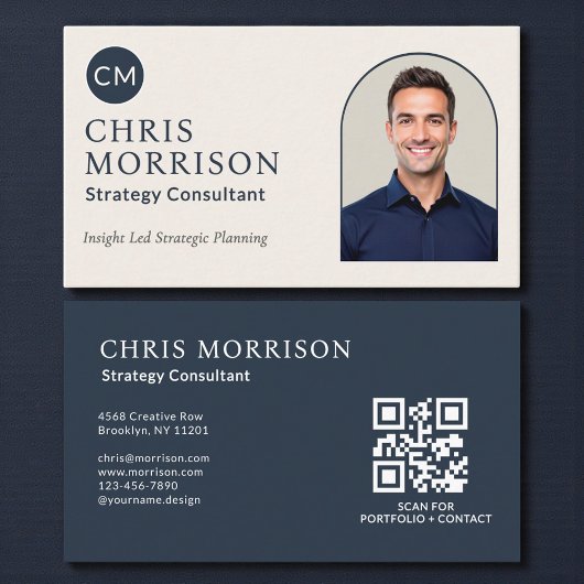 Strategy Consultant Photo QR Code Navy Blue Visitekaartje